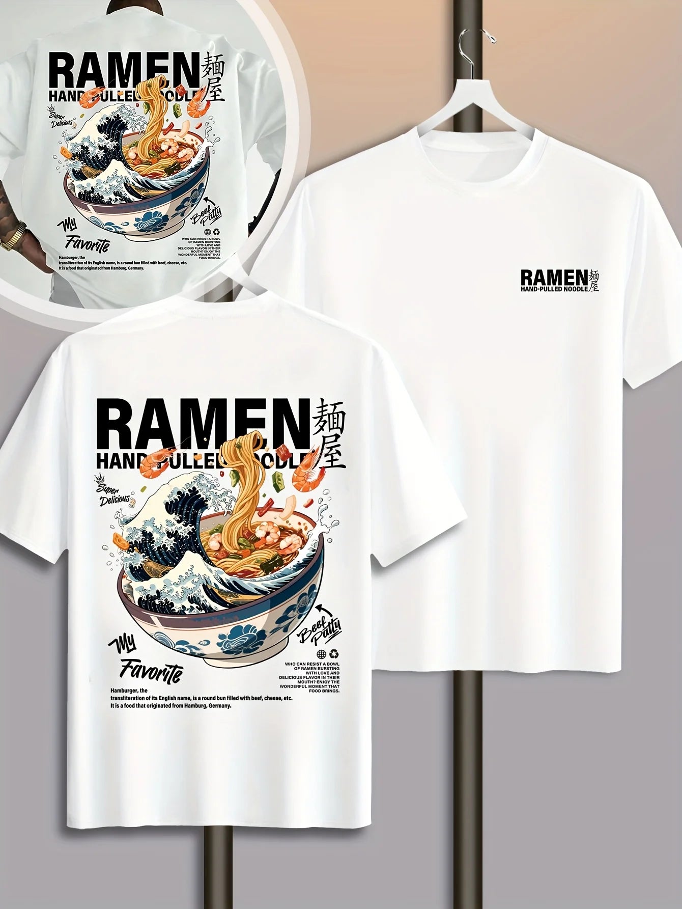 Men's Casual Graphic T-Shirt | Japanese Wave & Noodles Print
