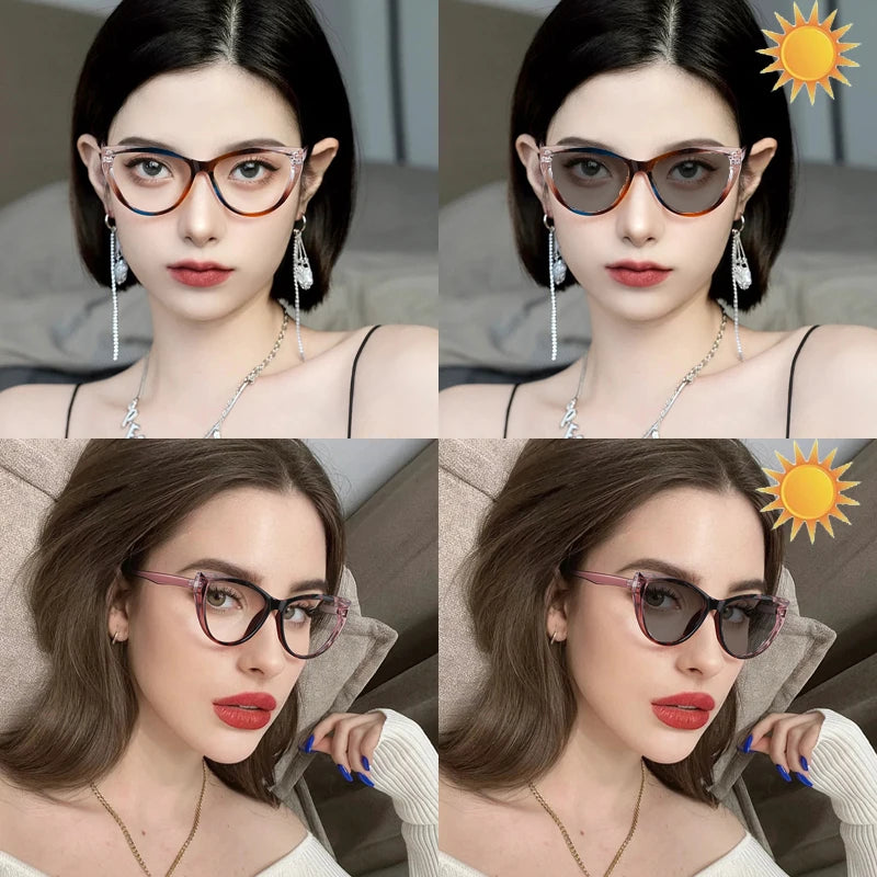 Women's Cat Eye Photochromic Anti-Radiation Glasses | Fashion Eyewear
