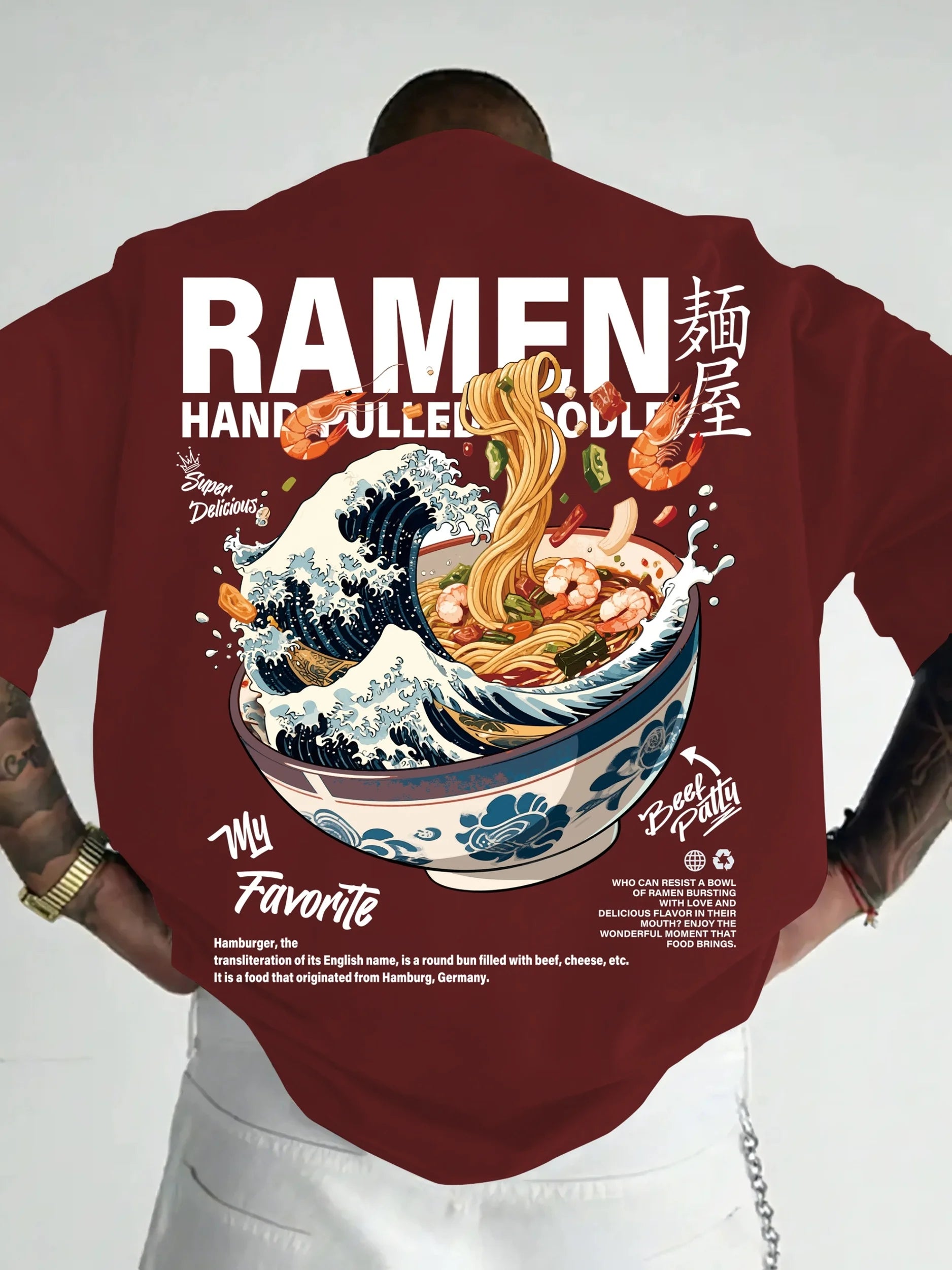 Men's Casual Graphic T-Shirt | Japanese Wave & Noodles Print