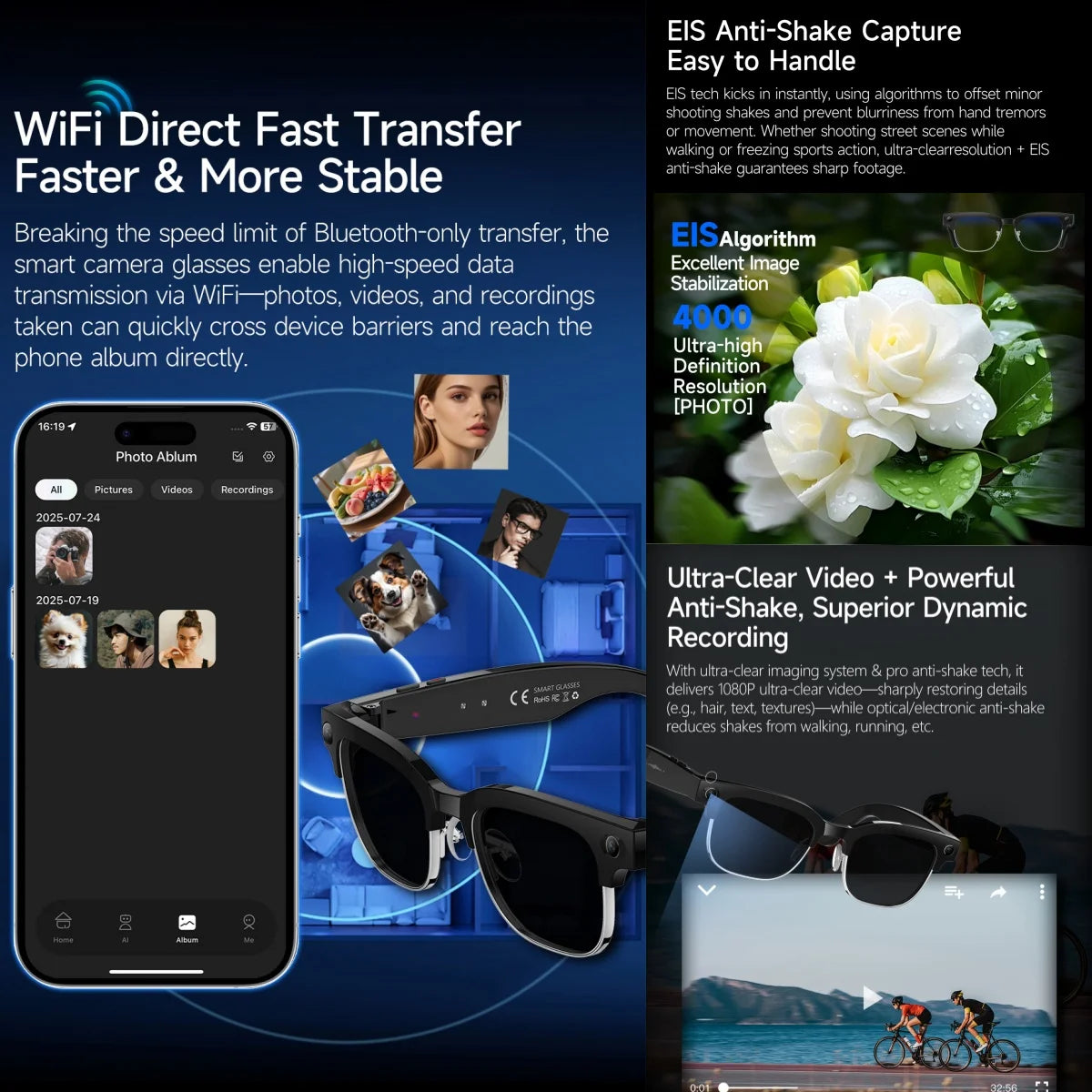 AI Smart Glasses with 8K HD Camera | Bluetooth Call & Voice Control