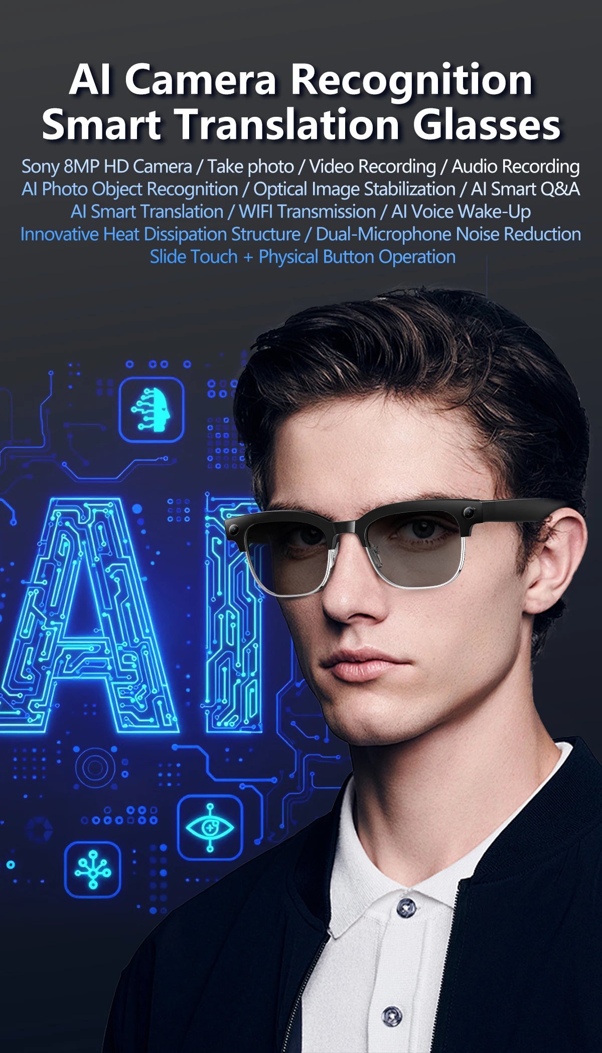 AI Smart Glasses with 8K HD Camera | Bluetooth Call & Voice Control