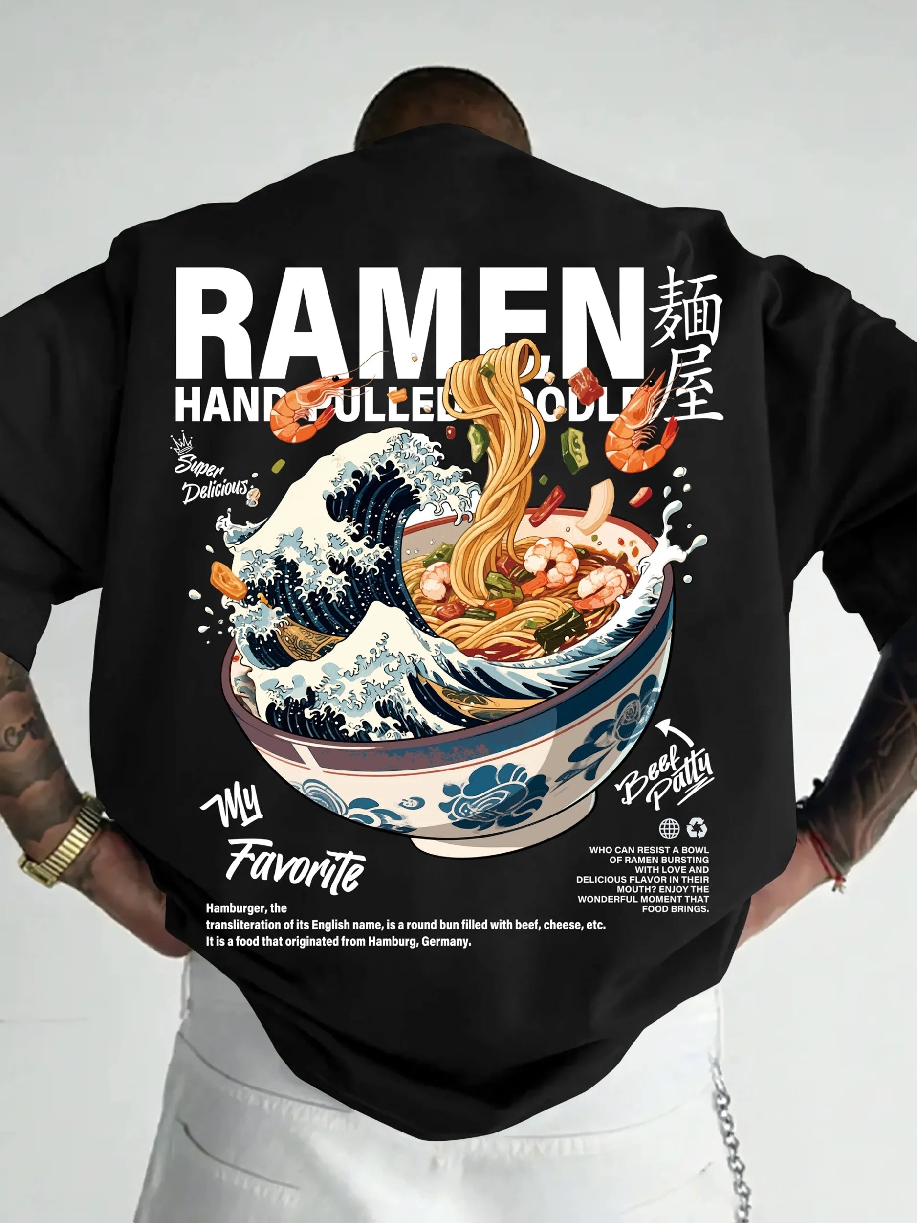 Men's Casual Graphic T-Shirt | Japanese Wave & Noodles Print