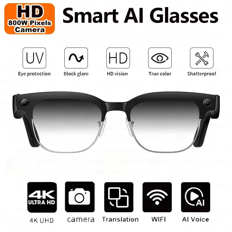 AI Smart Glasses with 8K HD Camera | Bluetooth Call & Voice Control