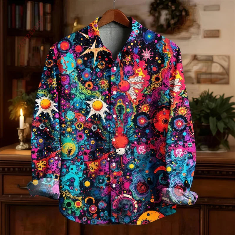 Colorful Fish Print Long-Sleeve Shirt | Trendy Casual Top for All