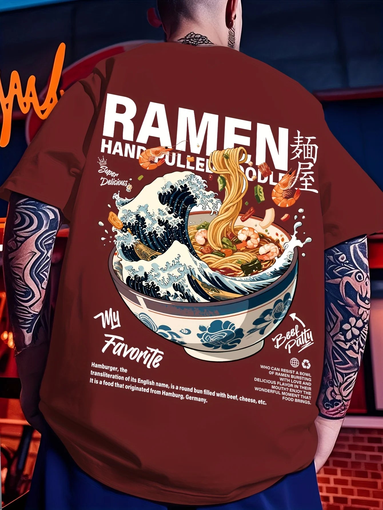 Men's Casual Graphic T-Shirt | Japanese Wave & Noodles Print
