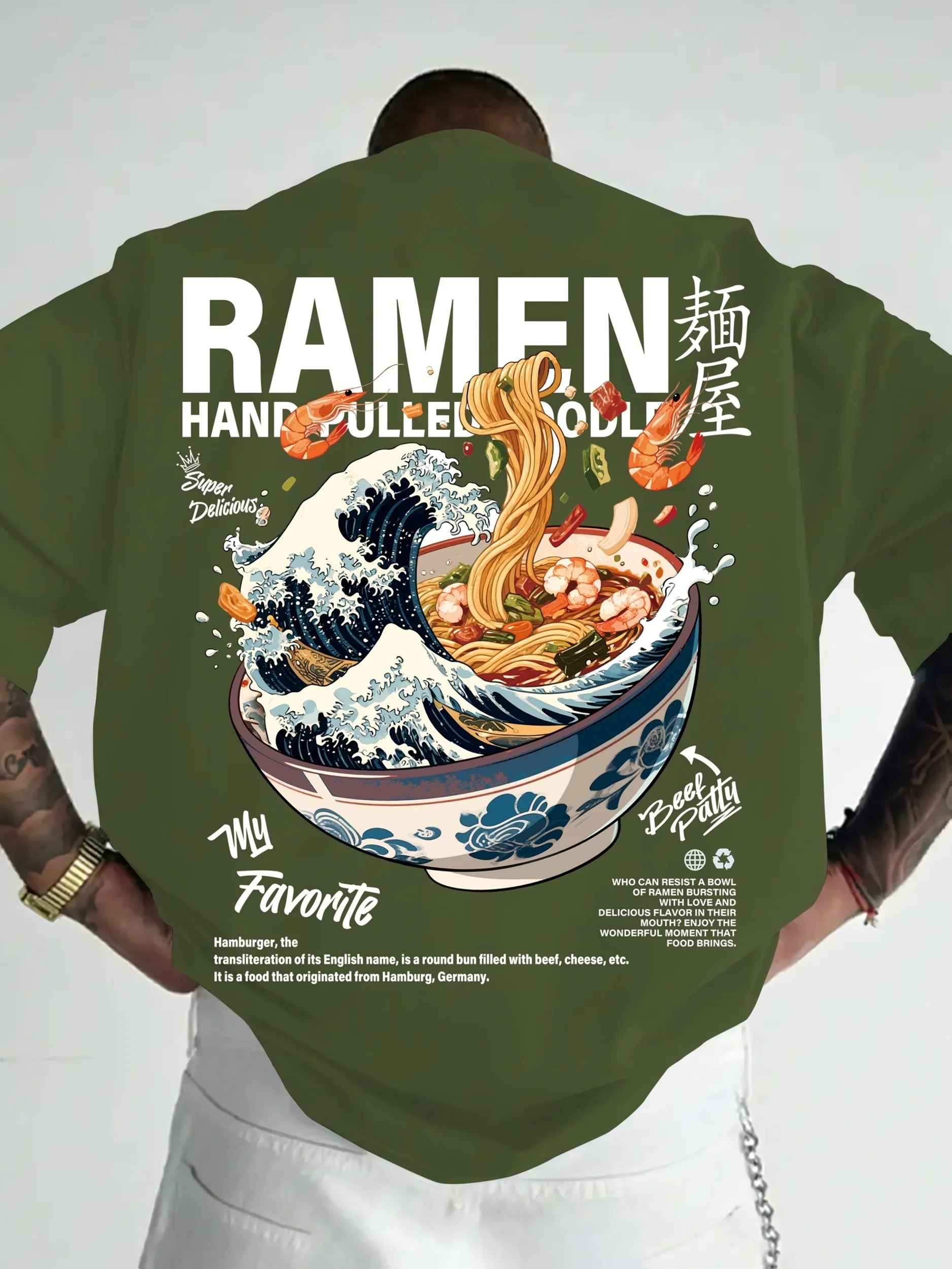 Men's Casual Graphic T-Shirt | Japanese Wave & Noodles Print