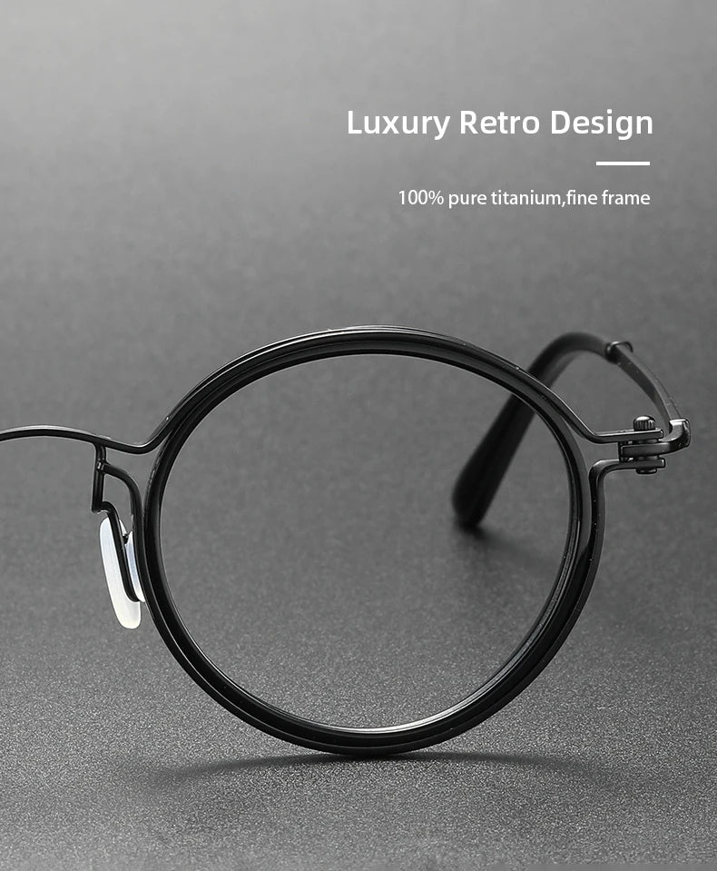 Men's Vintage Round Frame Titanium Glasses | Anti Blue Light Lenses