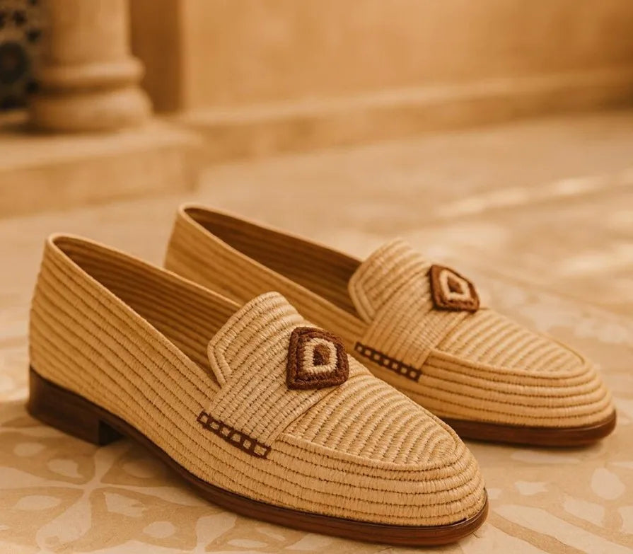 Handmade Men's Raffia Moccasins | Natural Slip-On Loafers