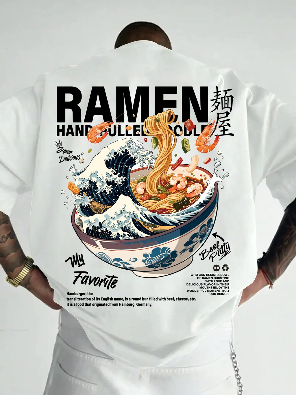 Men's Casual Graphic T-Shirt | Japanese Wave & Noodles Print