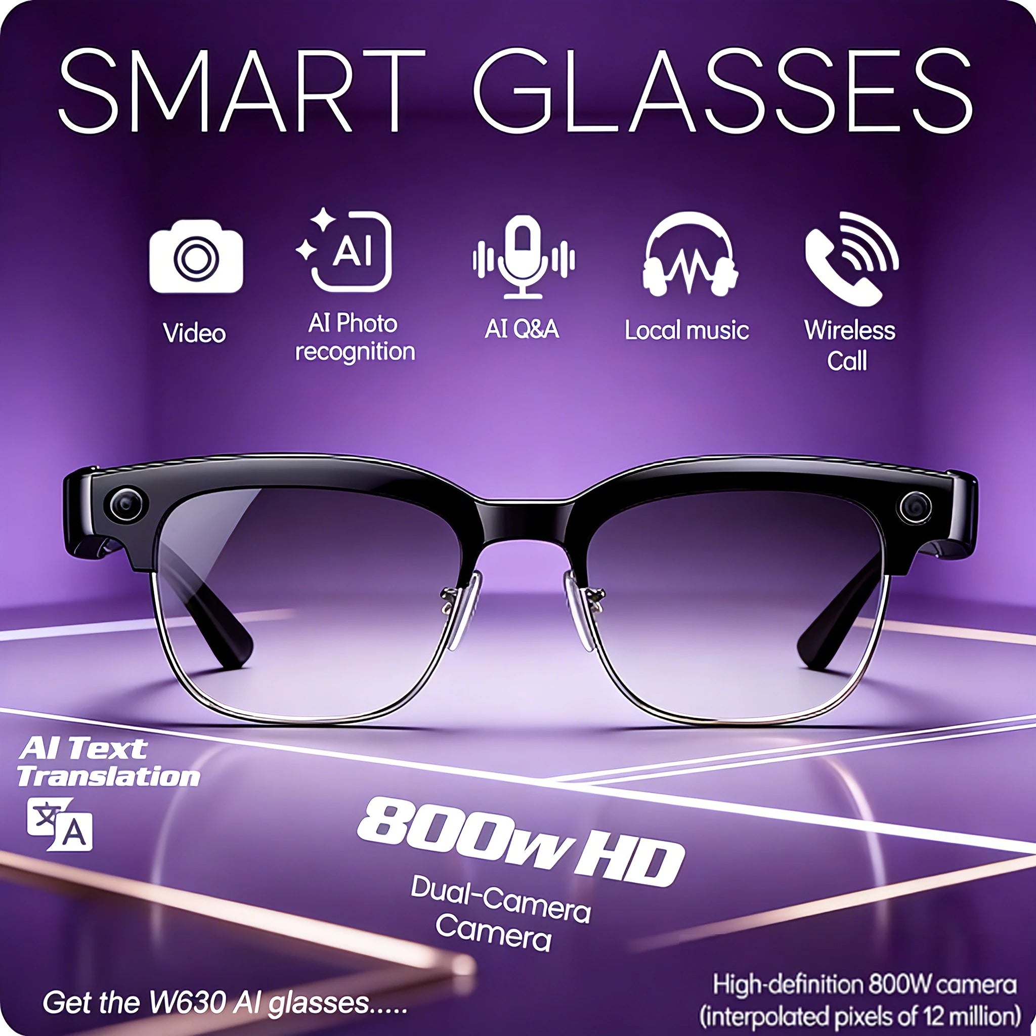 AI Smart Glasses with 8K HD Camera | Bluetooth Call & Voice Control