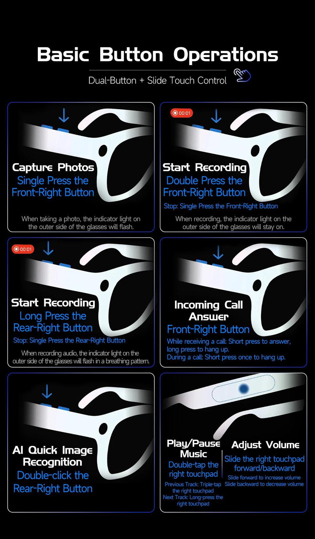 AI Smart Glasses with 8K HD Camera | Bluetooth Call & Voice Control
