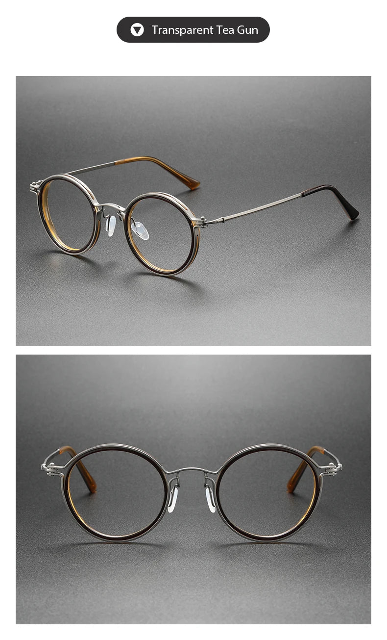 Men's Vintage Round Frame Titanium Glasses | Anti Blue Light Lenses