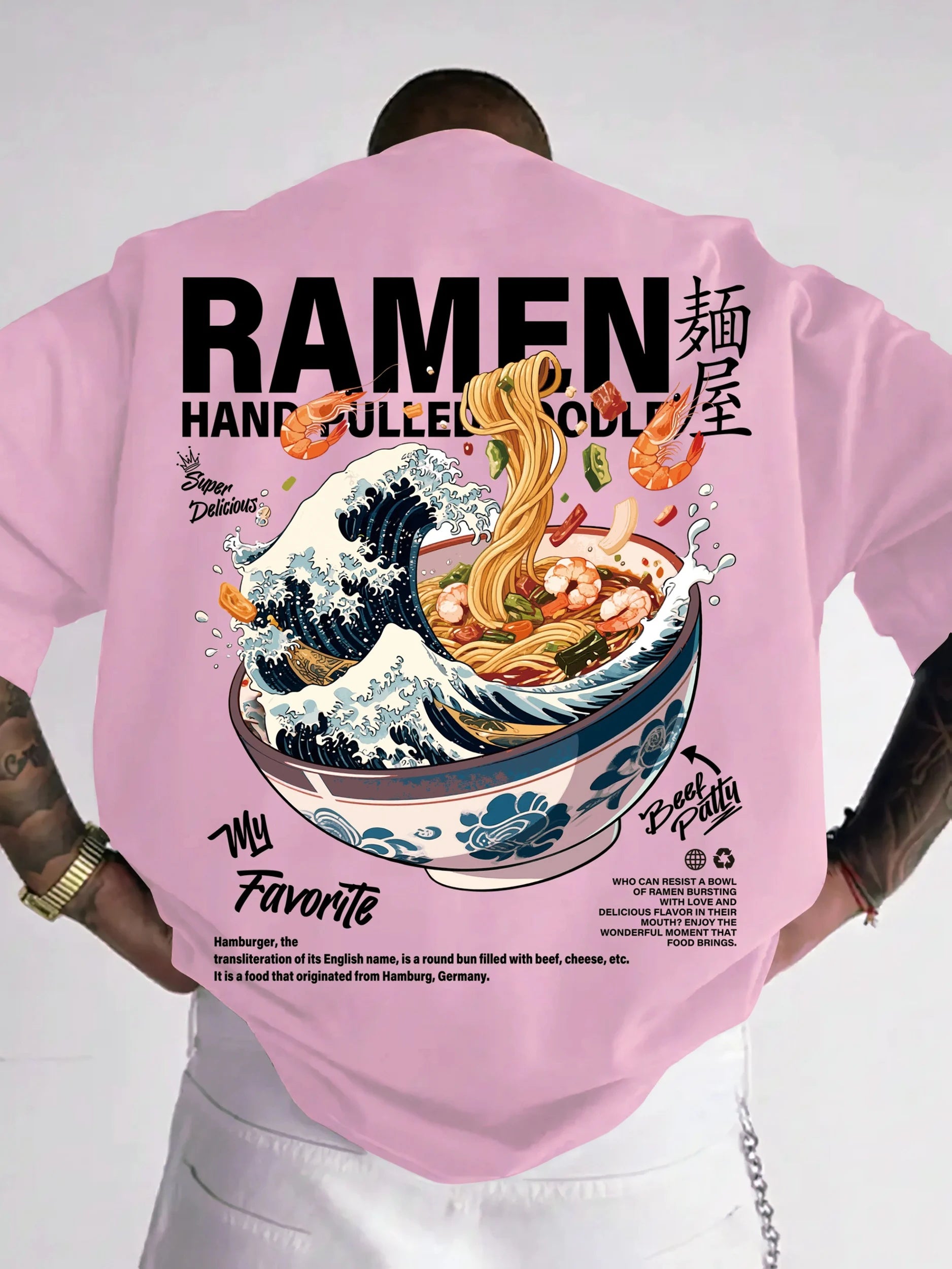Men's Casual Graphic T-Shirt | Japanese Wave & Noodles Print