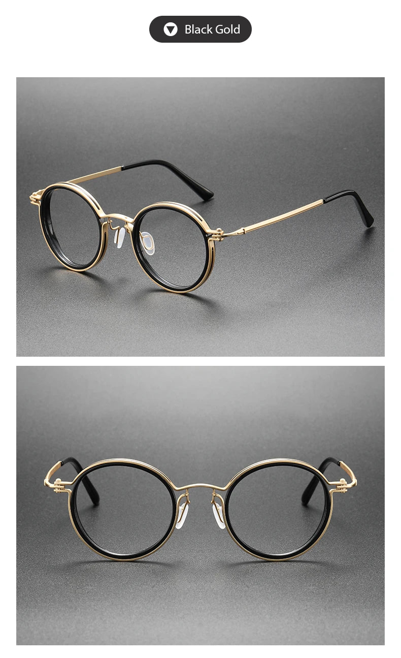 Men's Vintage Round Frame Titanium Glasses | Anti Blue Light Lenses
