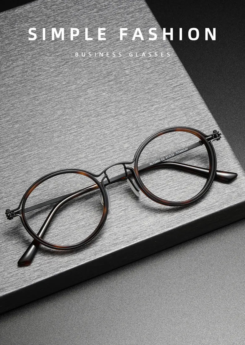 Men's Vintage Round Frame Titanium Glasses | Anti Blue Light Lenses