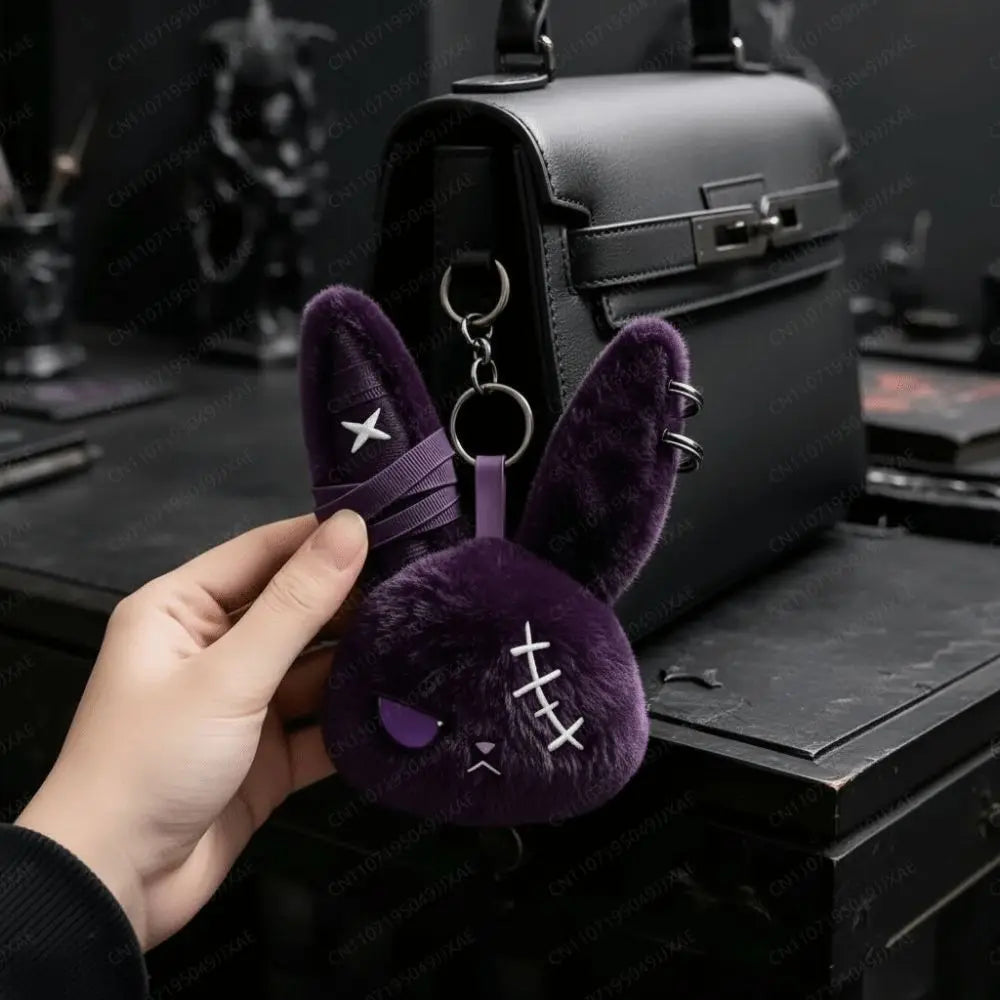 Cute Dark Bunny Doll Keychain | Gothic Style Plush Pendant