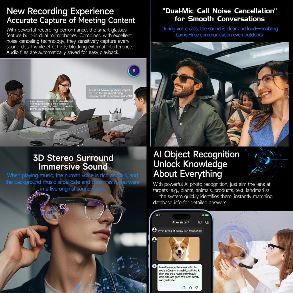 AI Smart Glasses with 8K HD Camera | Bluetooth Call & Voice Control