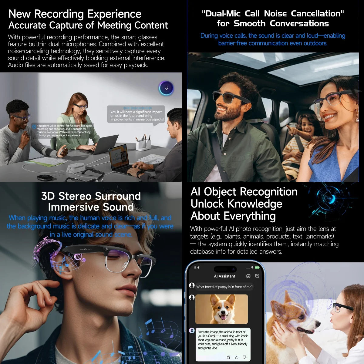 AI Smart Glasses with 8K HD Camera | Bluetooth Call & Voice Control