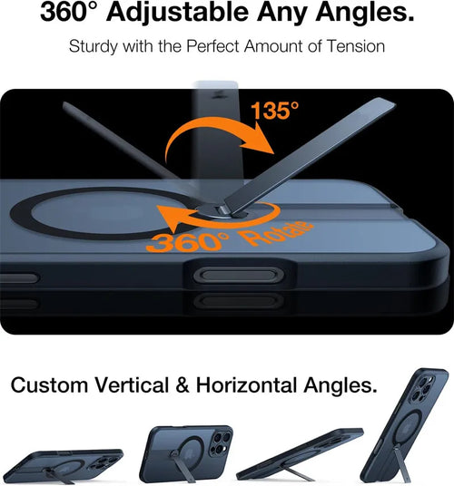 360 Hidden Metal Stand Magnetic Case for iPhone | Shockproof Protection