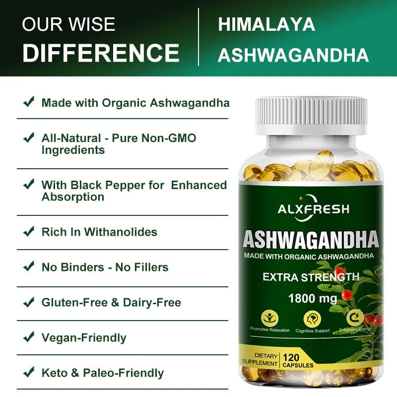 Pure Organic Ashwagandha Extract Capsules | Maximum Strength 1800mg