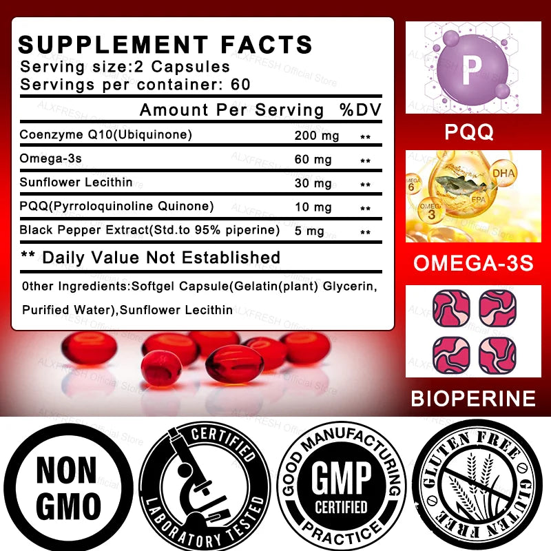 CoQ10 Capsules for Heart, Brain & Energy Support | Relieve Fatigue