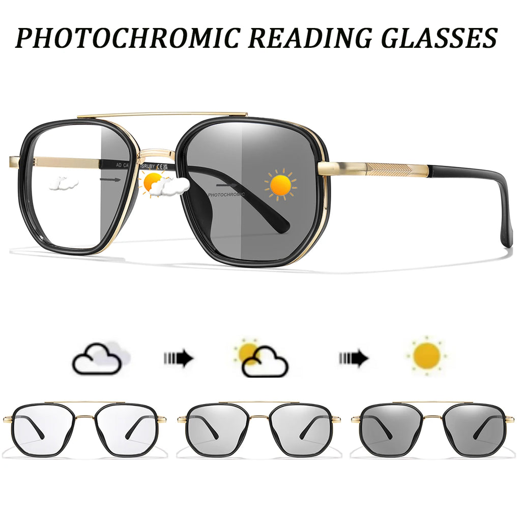 Stylish Square Photochromic Reading Glasses | Blue Light Blocking Eyewear