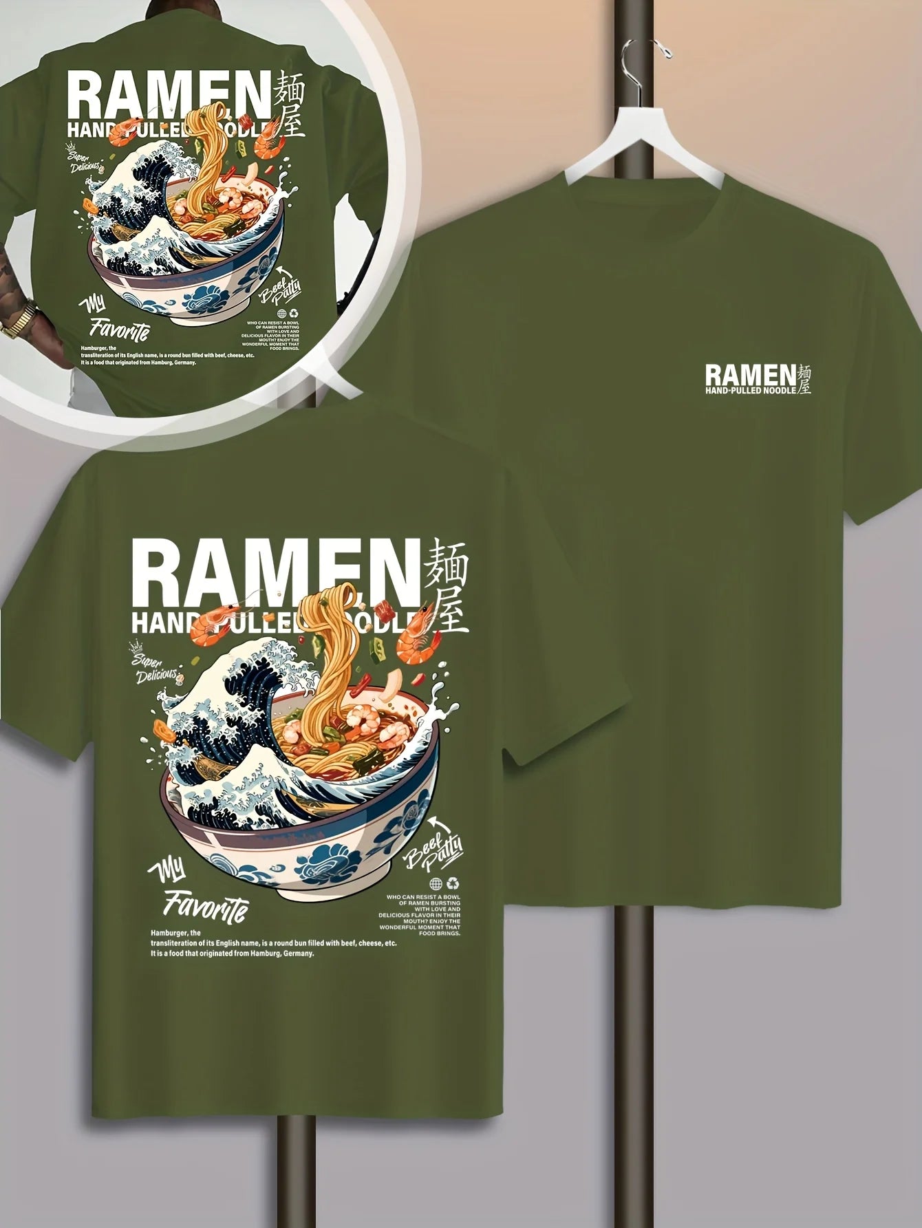 Men's Casual Graphic T-Shirt | Japanese Wave & Noodles Print