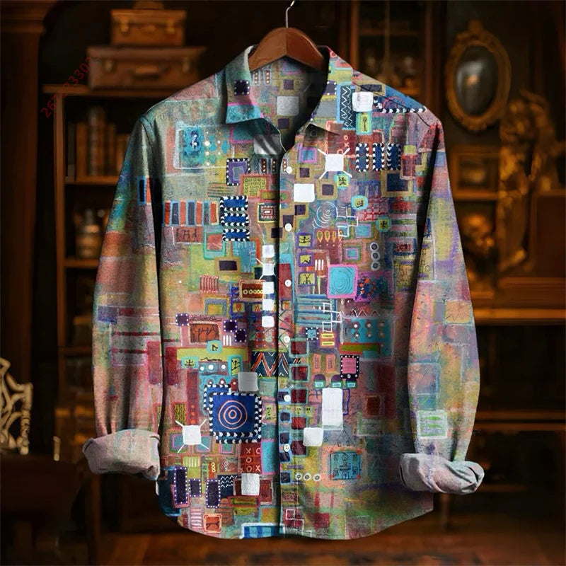 Colorful Fish Print Long-Sleeve Shirt | Trendy Casual Top for All