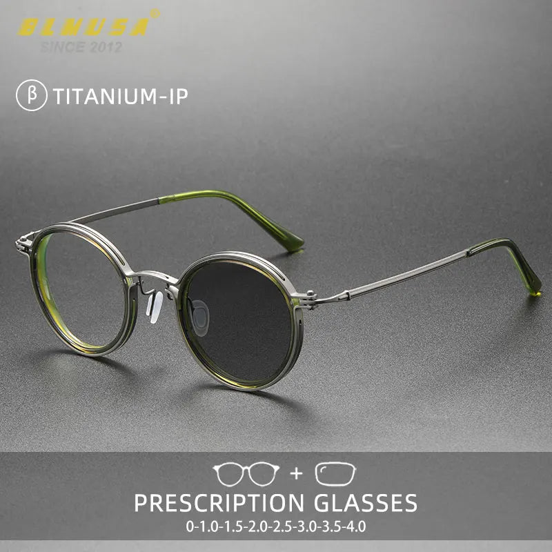 Men's Vintage Round Frame Titanium Glasses | Anti Blue Light Lenses