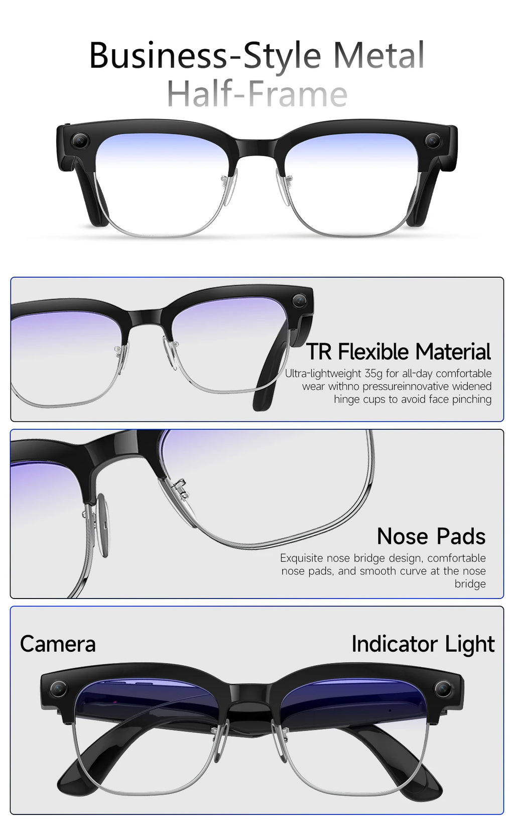 AI Smart Glasses with 8K HD Camera | Bluetooth Call & Voice Control