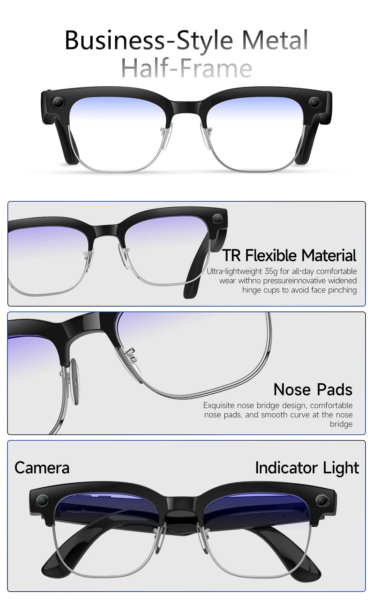 AI Smart Glasses with 8K HD Camera | Bluetooth Call & Voice Control