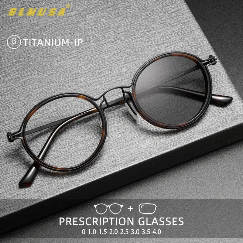 Men's Vintage Round Frame Titanium Glasses | Anti Blue Light Lenses