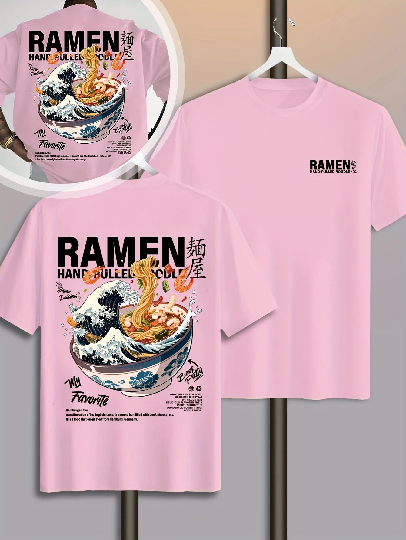 Men's Casual Graphic T-Shirt | Japanese Wave & Noodles Print