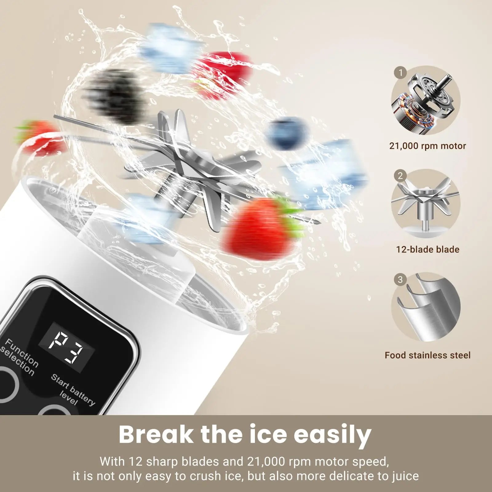 Portable USB-Rechargeable Blender for Smoothies and Shakes