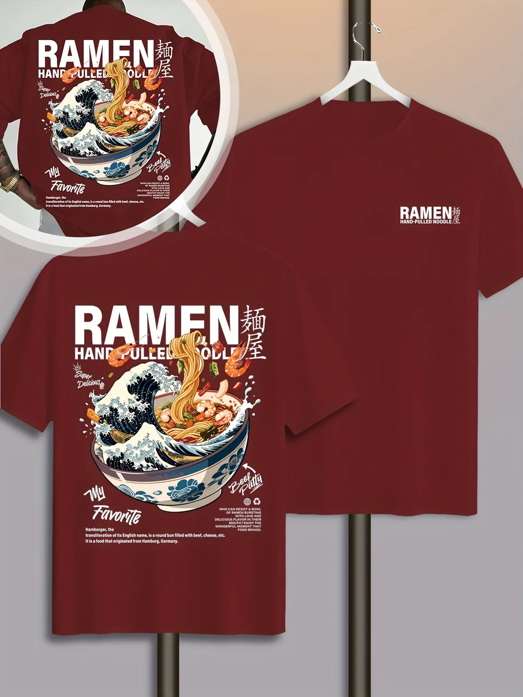 Men's Casual Graphic T-Shirt | Japanese Wave & Noodles Print