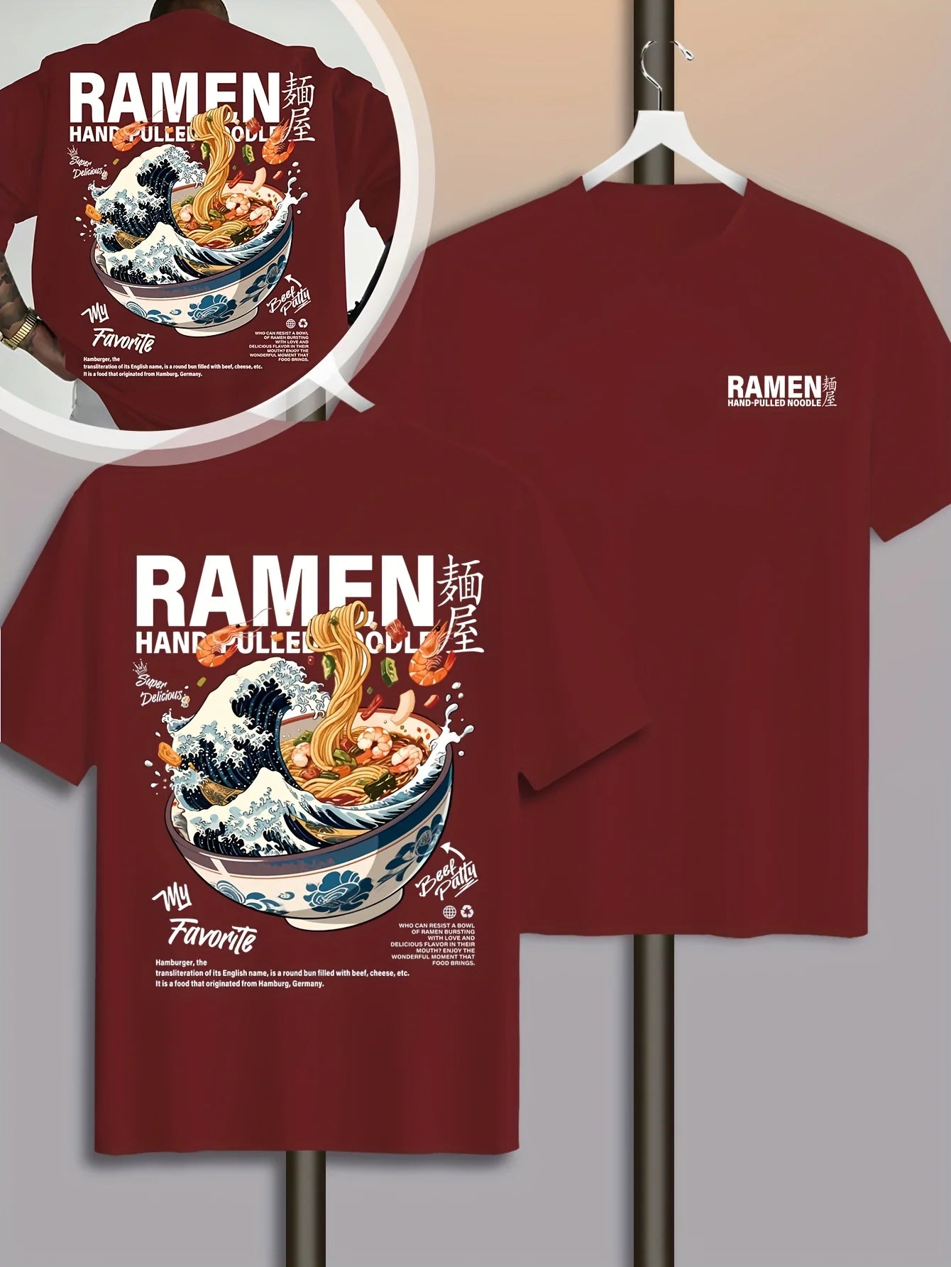 Men's Casual Graphic T-Shirt | Japanese Wave & Noodles Print