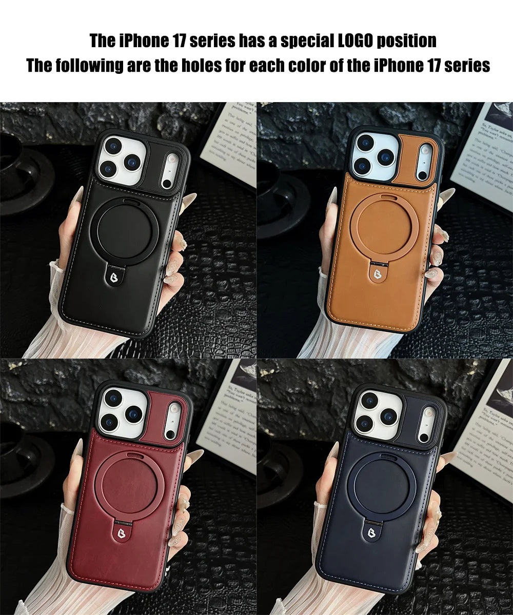 Luxury PU Leather Magnetic Stand Case for iPhone 13-17 Series