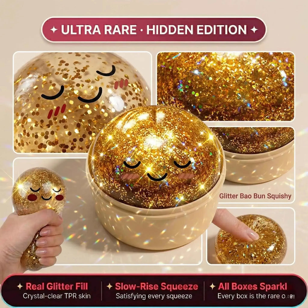 Ultra Rare Gold Glitter Dumpling Squishy | Stress Relief Toy