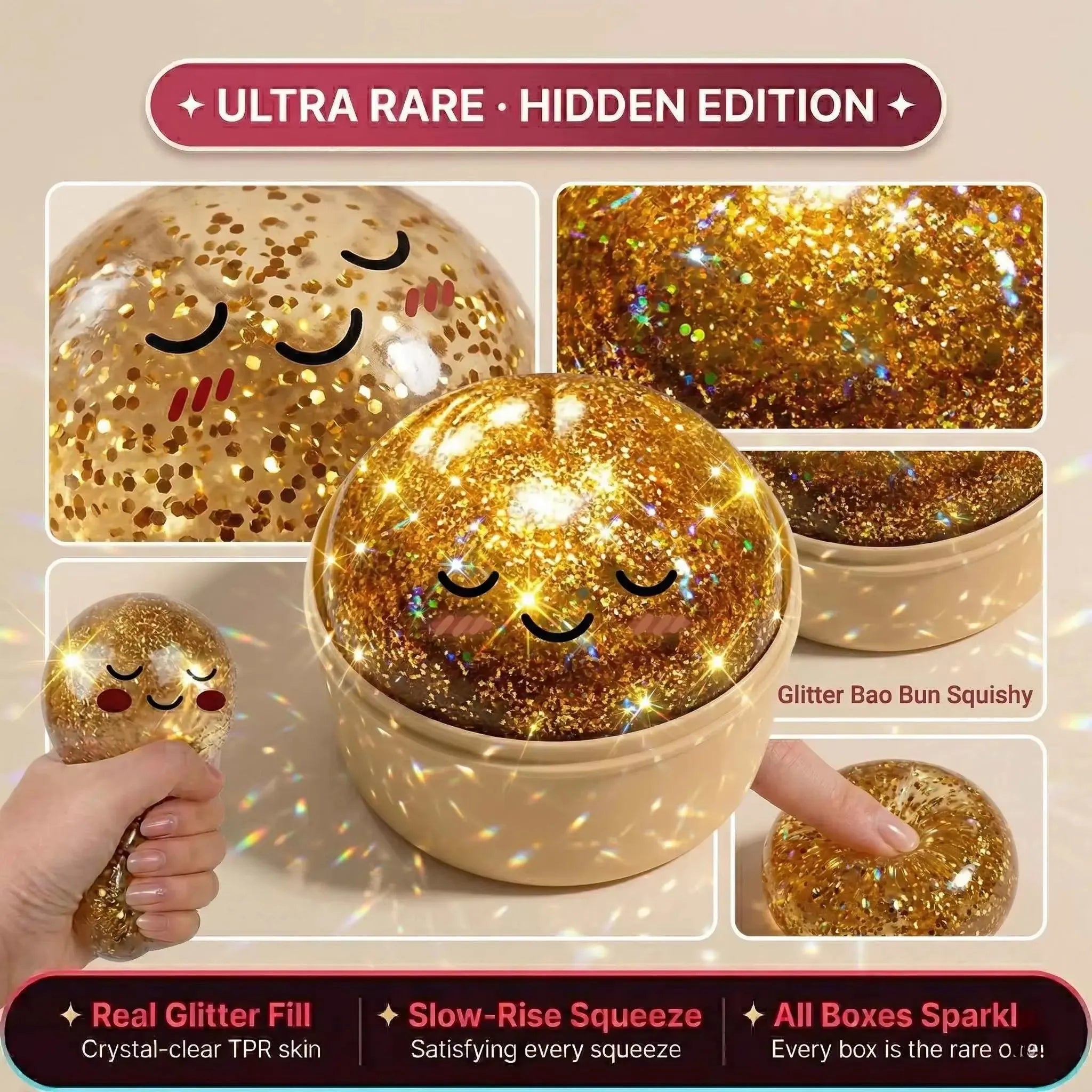 Ultra Rare Gold Glitter Dumpling Squishy | Stress Relief Toy