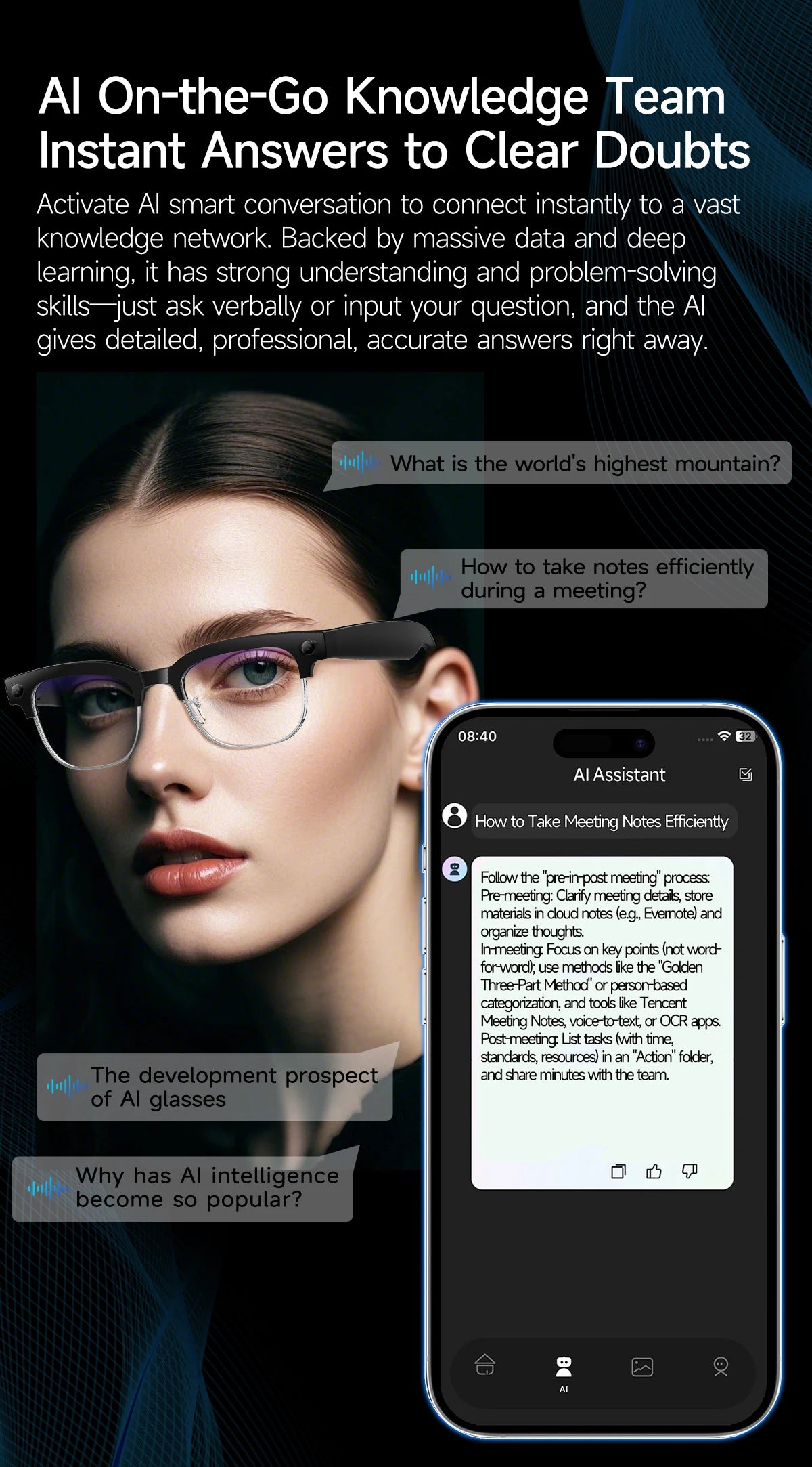 AI Smart Glasses with 8K HD Camera | Bluetooth Call & Voice Control