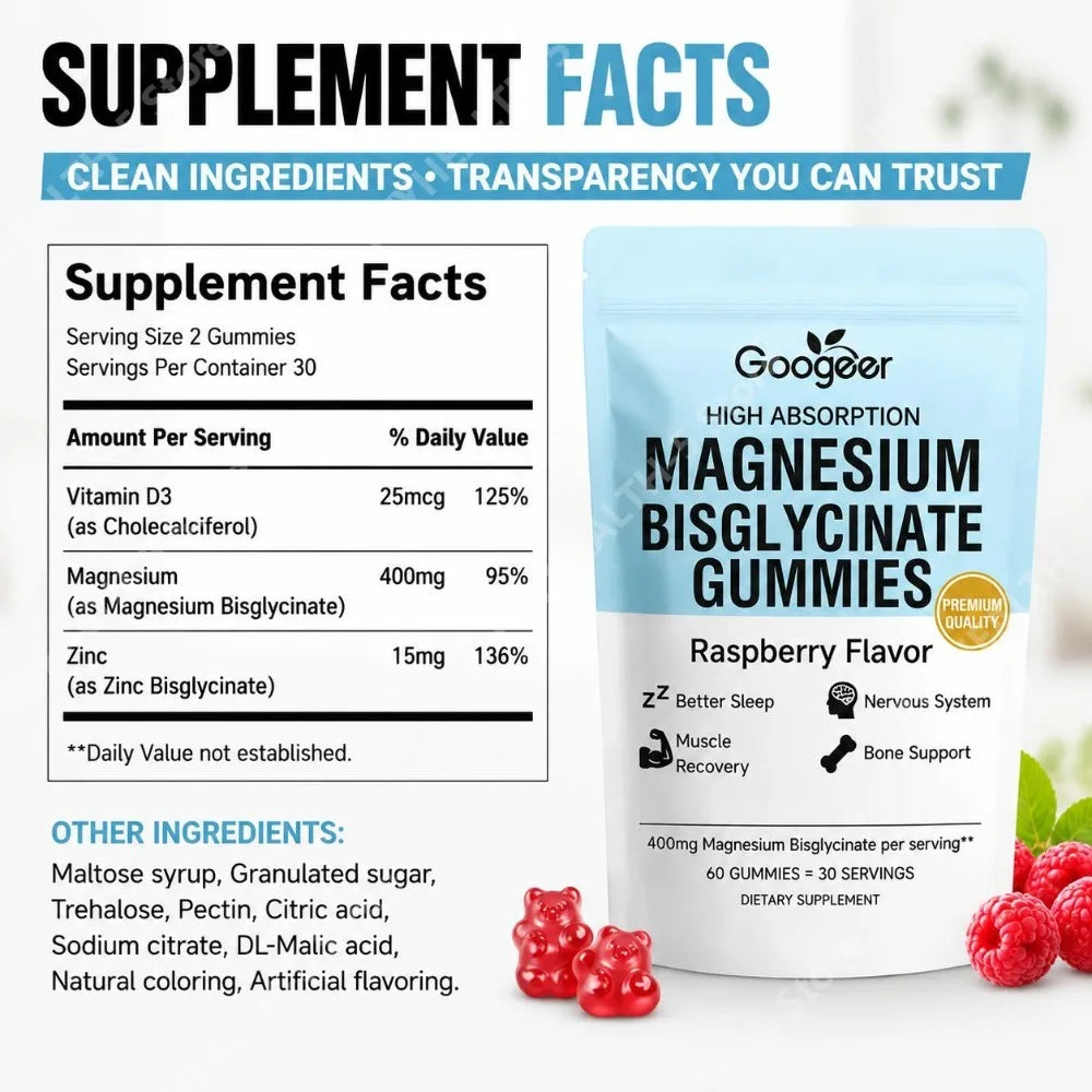 Magnesium Bisglycinate Gummies with Vitamin D3 & Zinc for Recovery