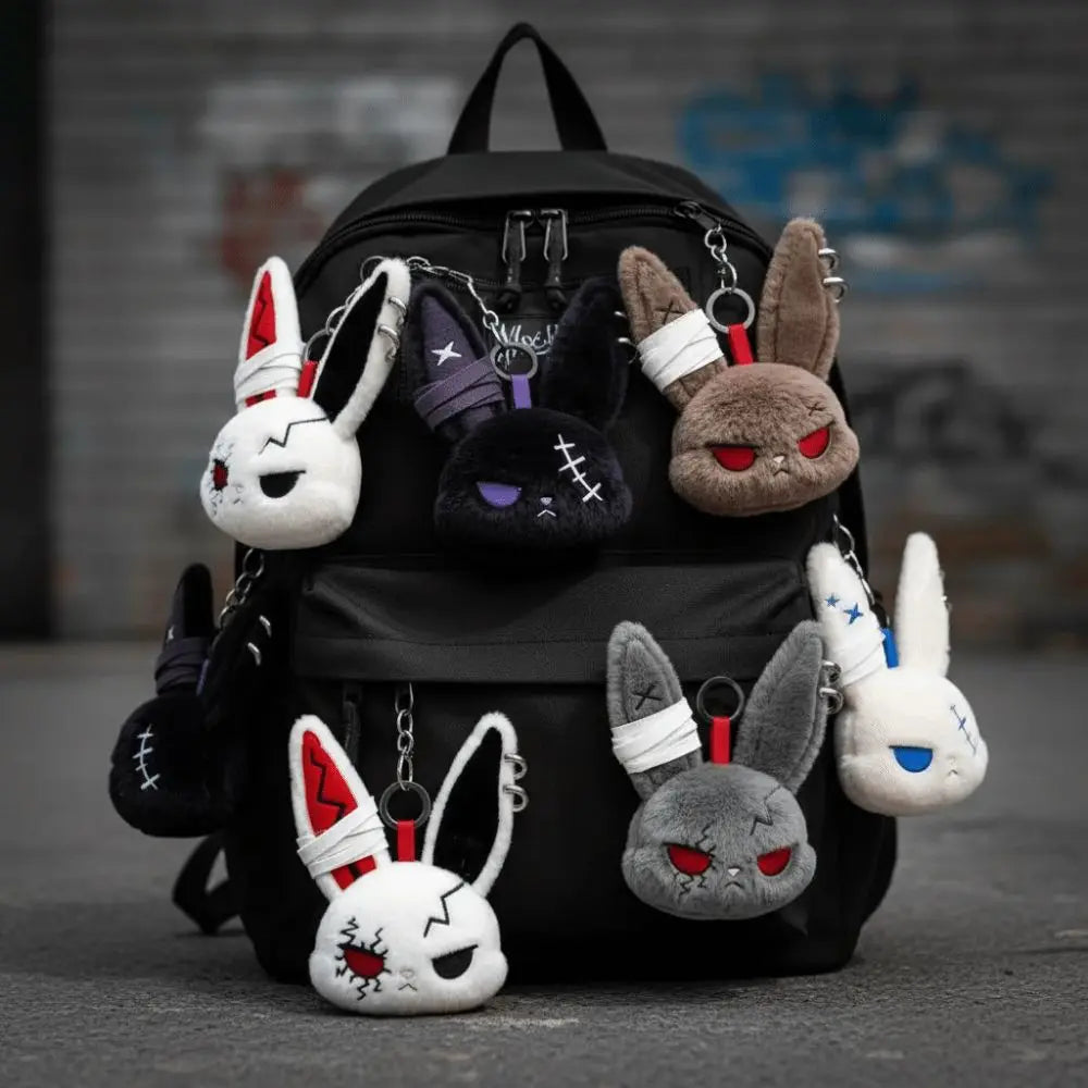 Cute Dark Bunny Doll Keychain | Gothic Style Plush Pendant