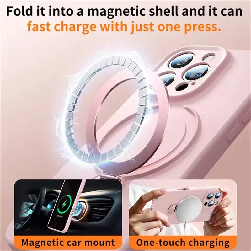 Liquid Matte Magnetic Stand Phone Case | Shockproof Design for iPhone