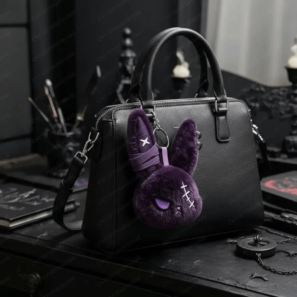 Cute Dark Bunny Doll Keychain | Gothic Style Plush Pendant